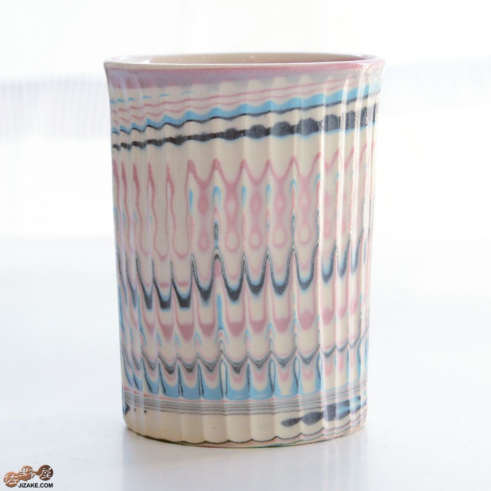 【箱入】練り込み　ぐい呑み縦長　さくら　清水焼　加藤孝誠作