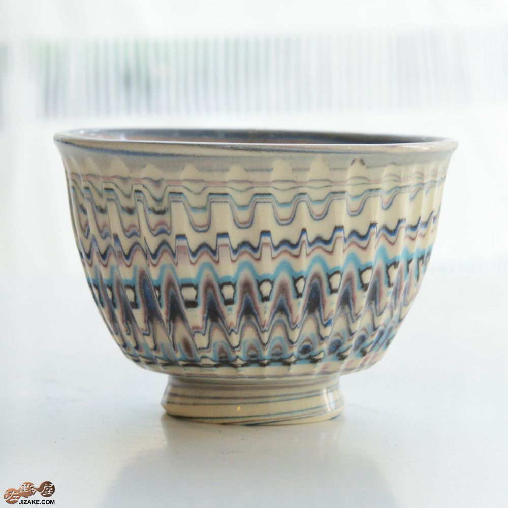 【箱入】練り込み　ぐい呑み中　春の嵐　清水焼　加藤孝誠作