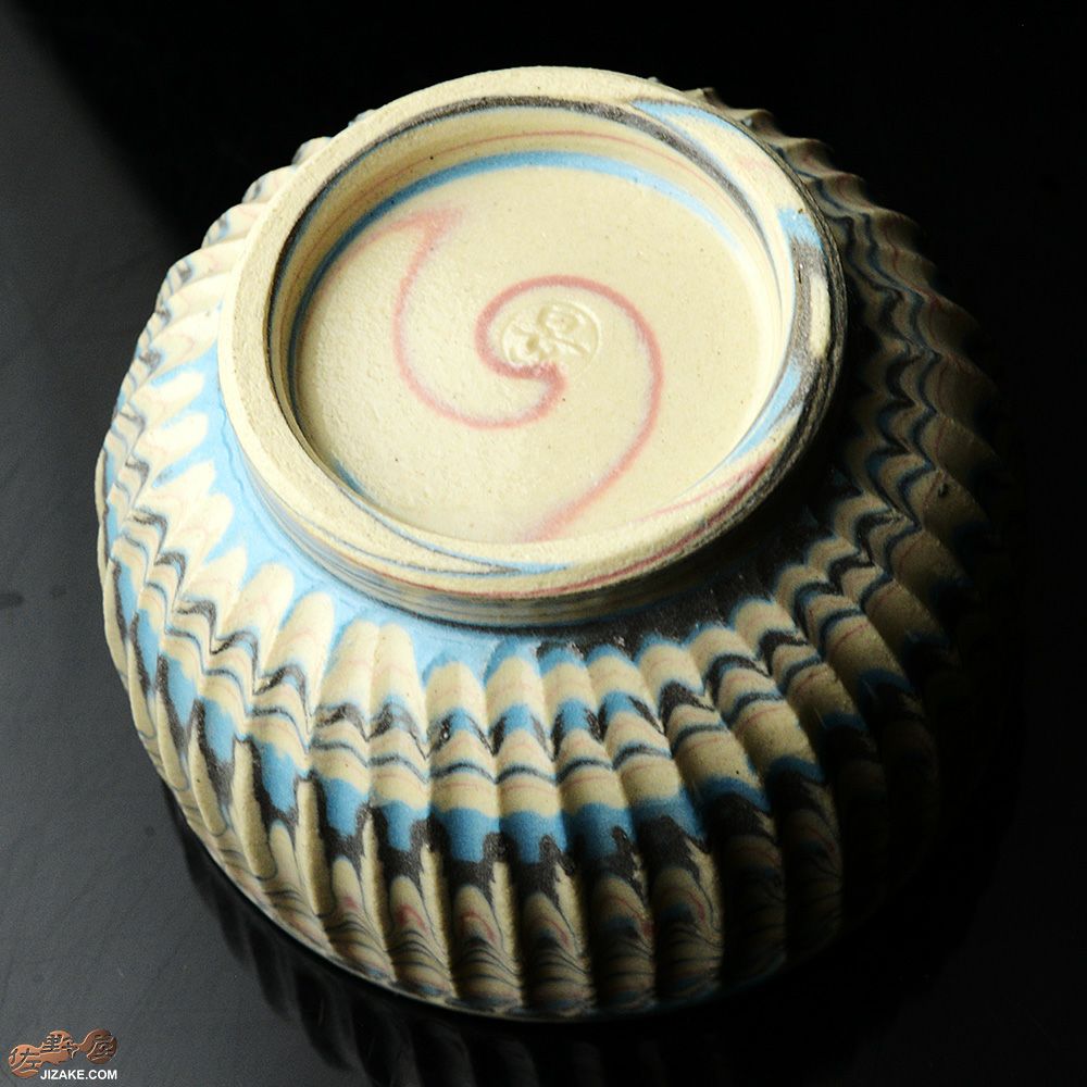 【箱入】清水焼　加藤孝誠作　練り込み　ぐい呑み大　シュガーソング１