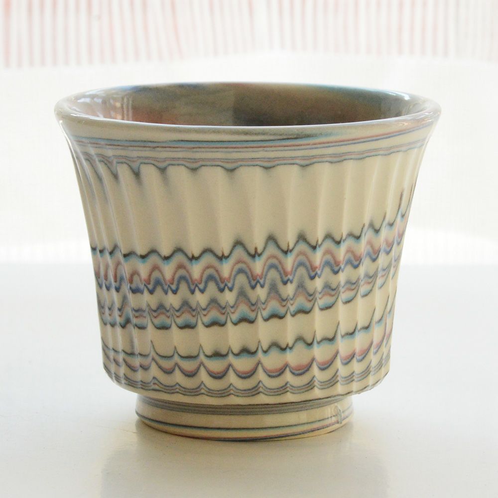 【箱入】清水焼　加藤孝誠作　練り込み　ぐい呑み小　サイダー