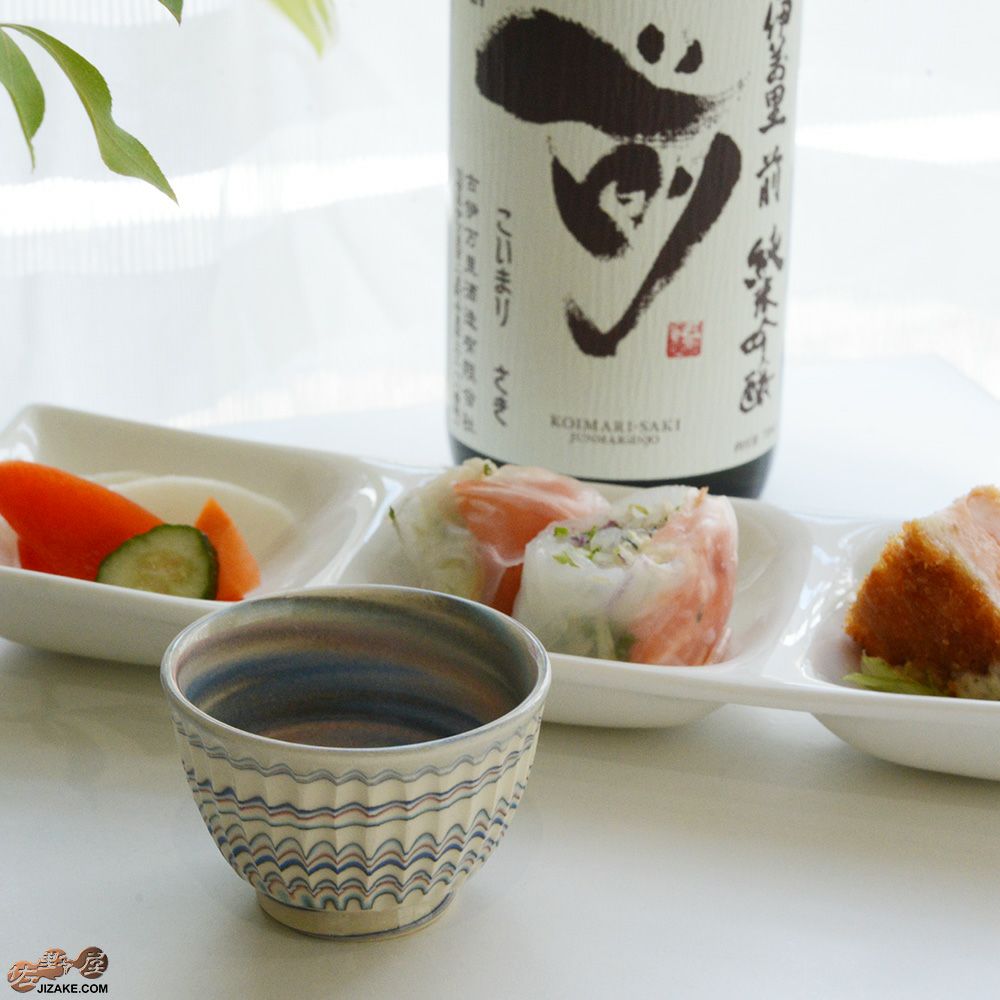 【箱入】清水焼　加藤孝誠作　練り込み　ぐい呑み中　花占い