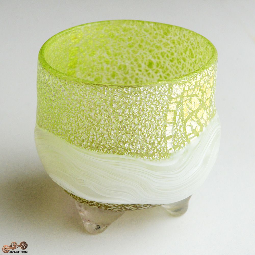 【箱入】風のしらべ　新緑　底 紫蘇色 　酒盃　ガラス作家　伊藤泰三　SUN GLASS STUDIO KYOTO