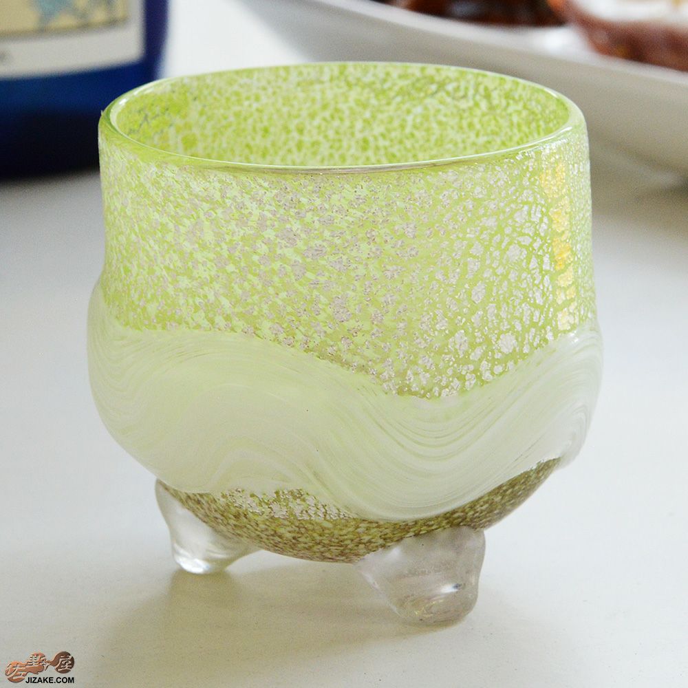 【箱入】風のしらべ　新緑　底 紫蘇色 　酒盃　ガラス作家　伊藤泰三　SUN GLASS STUDIO KYOTO