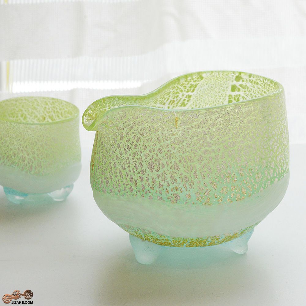 【箱入】風のしらべ　新緑　底ブルー　片口　ガラス作家　伊藤泰三　SUN GLASS STUDIO KYOTO