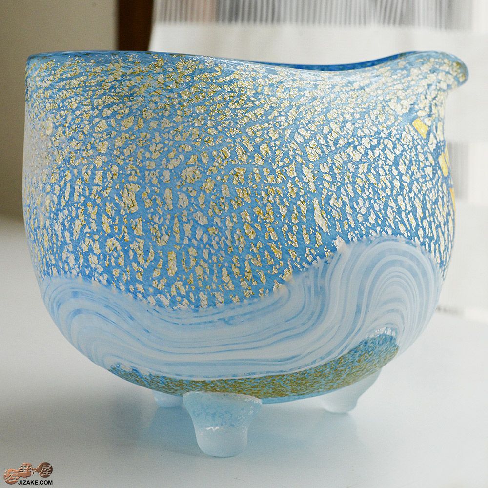 【箱入】風のしらべ　サファイアブルー　底-色変　片口　伊藤泰三　SUN GLASS STUDIO KYOTO