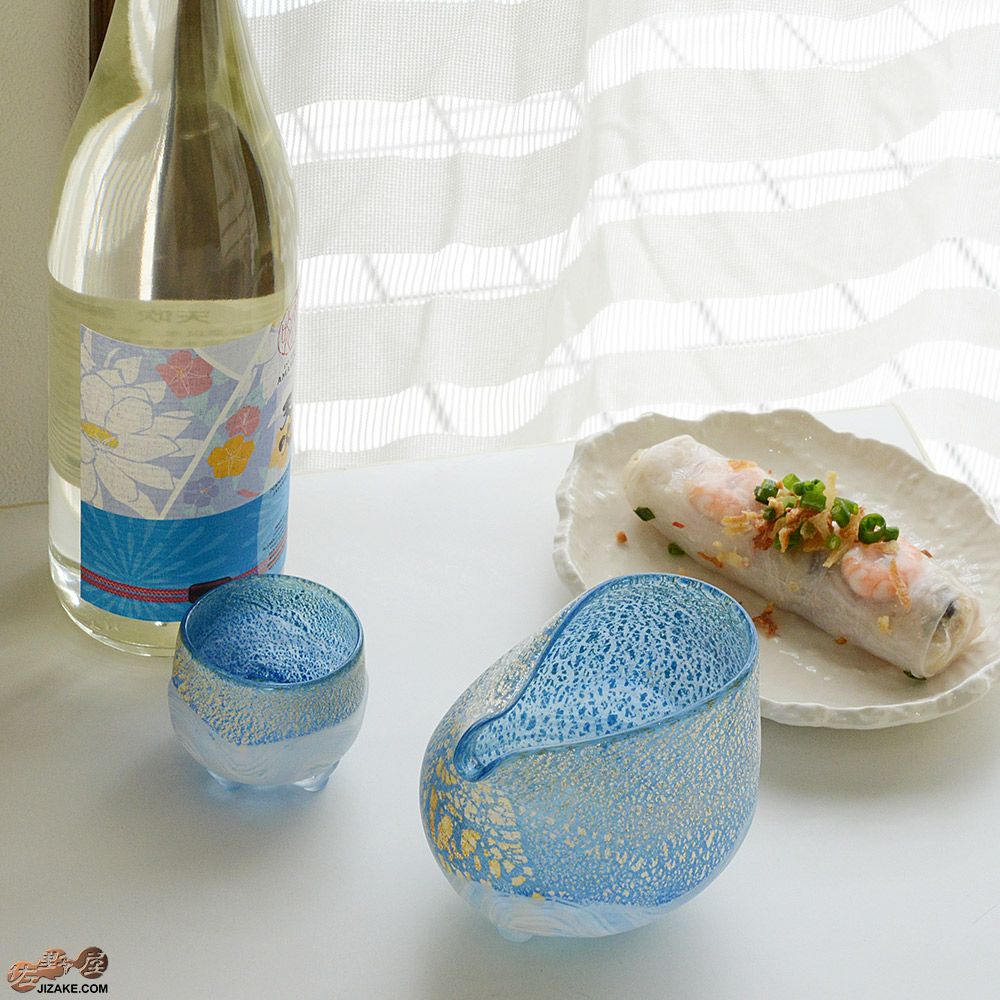 【箱入】風のしらべ　サファイアブルー　底-色変　片口　伊藤泰三　SUN GLASS STUDIO KYOTO