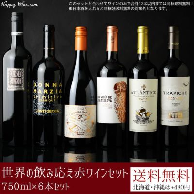 ◎【送料無料】世界の飲み応え赤ワインセット 750ml×6本セット　750ml×6本