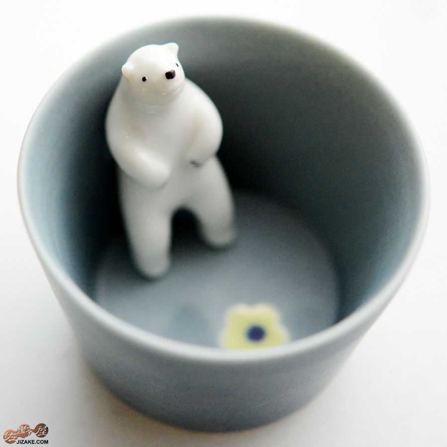 陶磁器 楽土(らくど) シロクマの熊五郎 グレー　いい湯だな