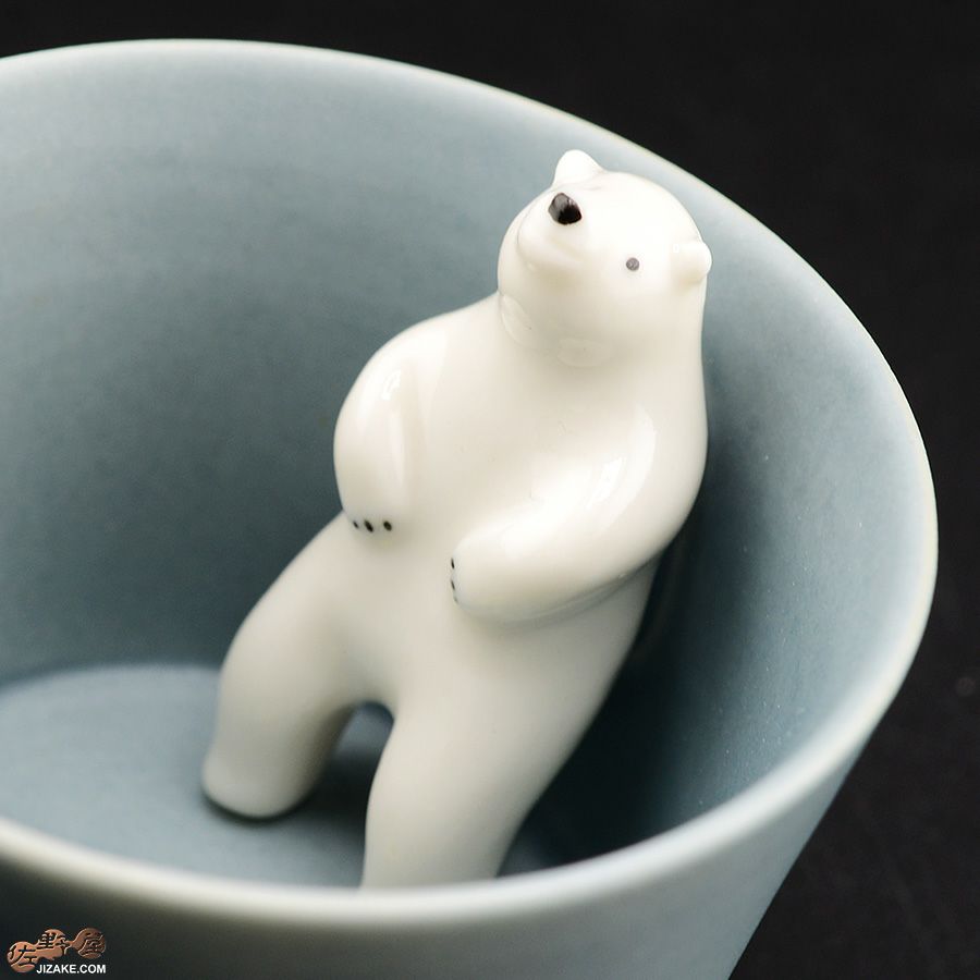 陶磁器 楽土(らくど) 【箱入】シロクマの熊五郎 グレー　いい湯だな＆こんばんは　2個セット