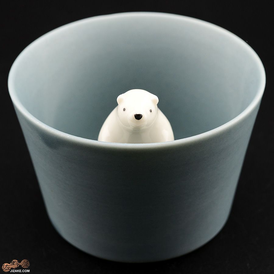 陶磁器 楽土(らくど) 【箱入】シロクマの熊五郎 グレー　いい湯だな＆こんばんは　2個セット