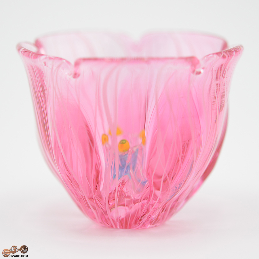 【箱入】湯浅明子 お花のぐい呑み 濃ピンク