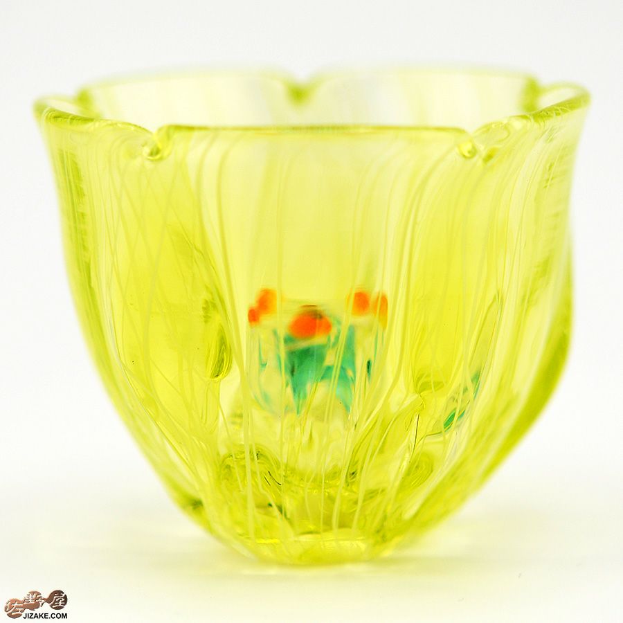 【箱入】湯浅明子 お花のぐい呑み 黄緑