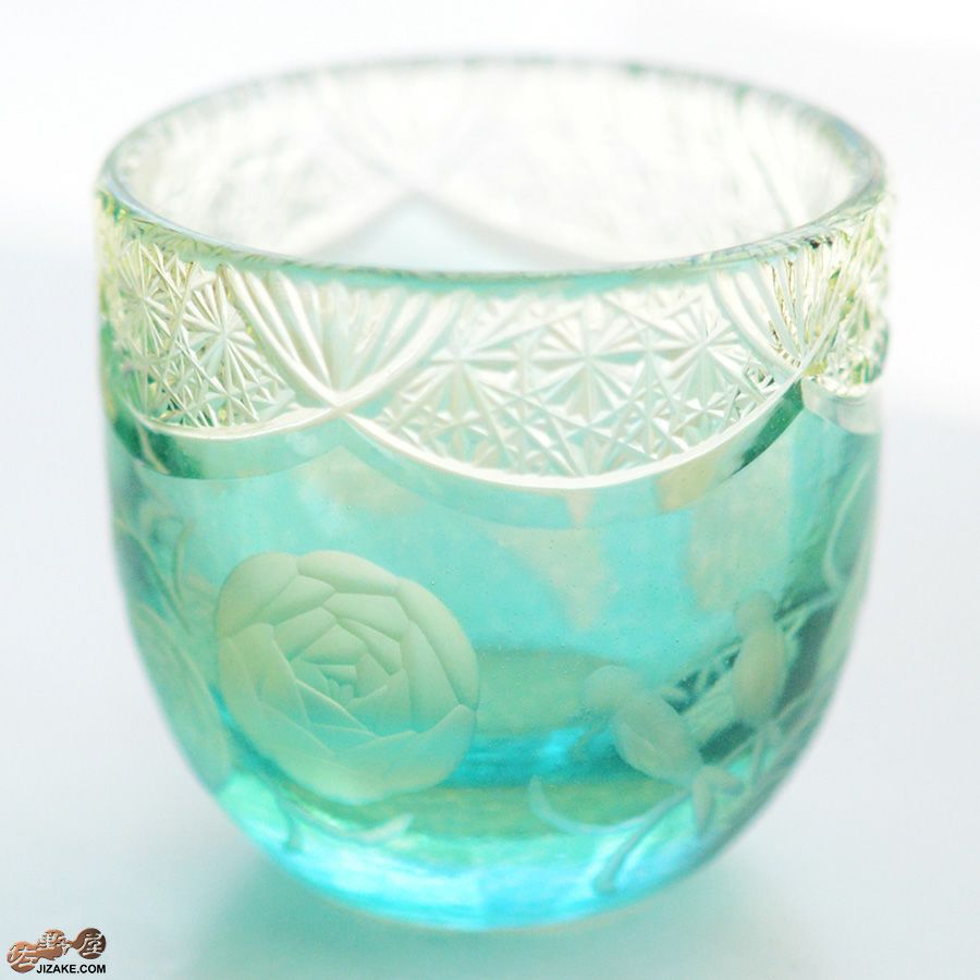 【箱入り】塩原清夏　切子ぐいのみ　小鳥とバラ