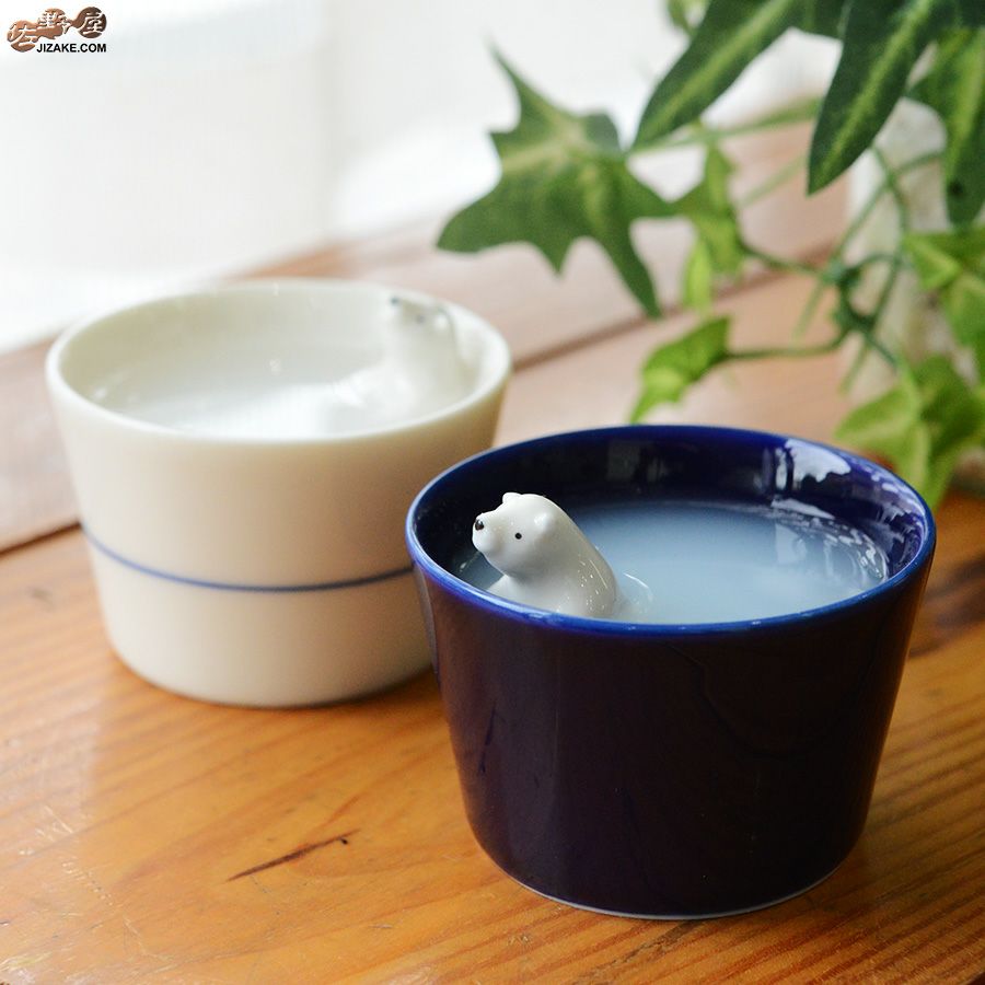 陶磁器 楽土(らくど) 　【箱入】シロクマの熊五郎 白いい湯だな＆青こんばんは　2個セット(簡易ギフトラッピング済)