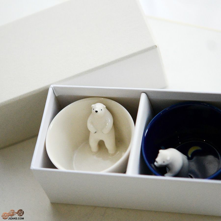 陶磁器 楽土(らくど) 　【箱入】シロクマの熊五郎 白いい湯だな＆青こんばんは　2個セット(簡易ギフトラッピング済)