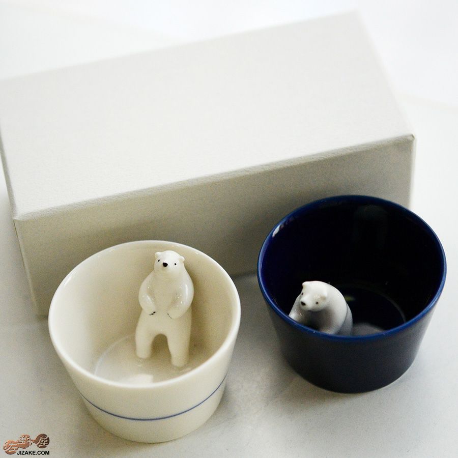 陶磁器 楽土(らくど) 　【箱入】シロクマの熊五郎 白いい湯だな＆青こんばんは　2個セット(簡易ギフトラッピング済)